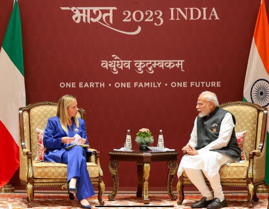 Armchairs and side table manufactured by Morbagh in use at a bilateral meeting during the G20 Leaders Summit, New Delhi, 2023