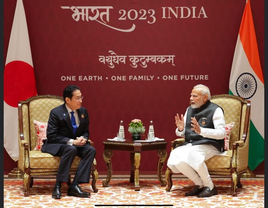 Armchairs and side table manufactured by Morbagh in use at a bilateral meeting during the G20 Leaders Summit, New Delhi, 2023